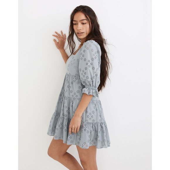Madewell Eyelet Lizzie Babydoll Dress in Blue Horizon Women's Size 0 [NE734] NWT - Picture 7 of 16